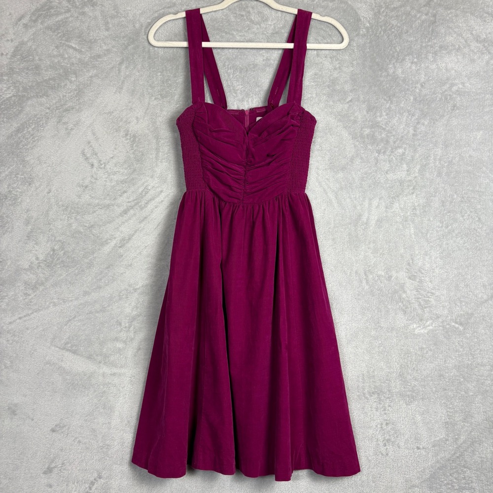 HD in Paris Anthropologie Magenta Corduroy Ruched Fit Flare Dress Womens‎ Size 0